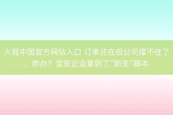 火狐中国官方网站入口 订单还在但公司撑不住了，咋办？宝安企业拿到了“新生”脚本